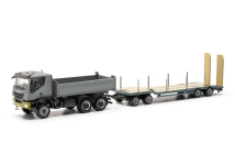 Herpa 317184 - H0 - Iveco Trakker 6x6 Kipper-LKW mit TU4-Anhänger - grau/gelb